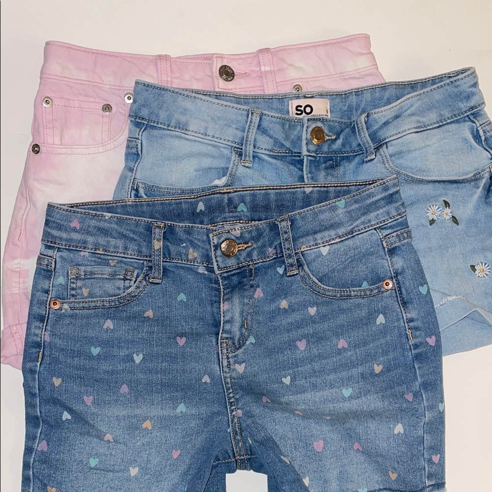 Denim Shorts - 3 pack  w/Hearts girls size 12 good condition 🤪🫠15% off bundle